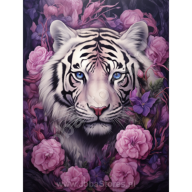 Diamond Painting Tiger with Purple Flowers 08