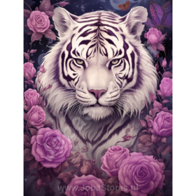 Diamond Painting Tiger with Purple Flowers 09