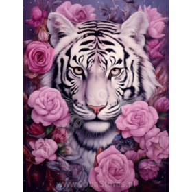 Diamond Painting Tiger with Purple Flowers 10