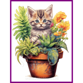 Diamond Painting Kitten in plantpot 07
