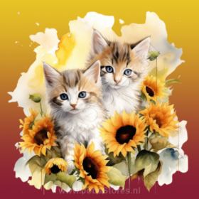Diamond Painting Kittens with Sunflowers 02