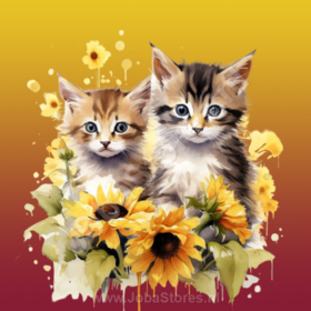 Diamond Painting Kittens with Sunflowers 03