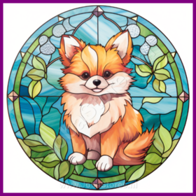 Diamond Painting Stained Glass Dog - Dwarf Spitz - Pomeranian 01