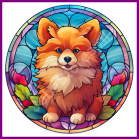 Diamond Painting Stained Glass Dog - Dwarf Spitz - Pomeranian 03