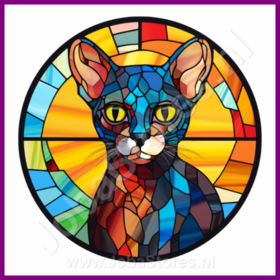 Diamond Painting Stained Glass Cat - Devon Rex 01