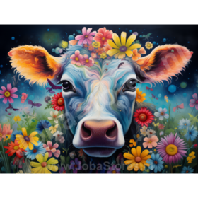 Diamond Painting Cow with Flowers 01
