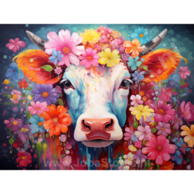 Diamond Painting Cow with Flowers 03