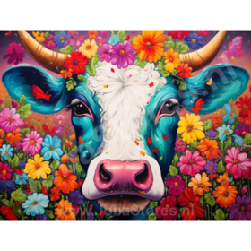 Diamond Painting Cow with Flowers 08