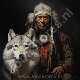 Diamond Painting Indian with wolf 01