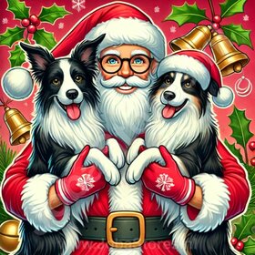 Diamond Painting Santa Claus with Border Collie