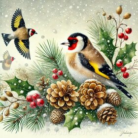 Diamond Painting Christmas Bird - Goldfinch