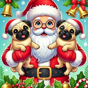 Diamond Painting Santa Claus with Dogs - Pug