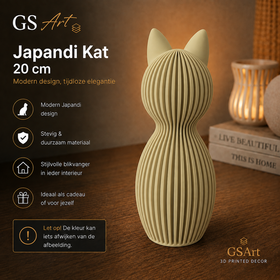 GSArt Japandi Kat 20 cm - Modern 3D Geprint Decoratiebeeld - Mat Woestijnbeige