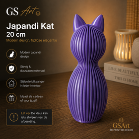 GSArt Japandi Kat 20 cm - Modern 3D Geprint Decoratiebeeld - Zijde Paars
