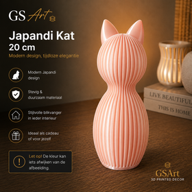 GSArt Japandi Kat 20 cm - Modern 3D Geprint Decoratiebeeld - Zijde Roze