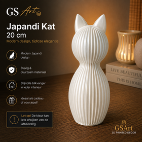 GSArt Japandi Kat 20 cm - Modern 3D Geprint Decoratiebeeld - Zijde Wit