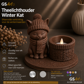 GSArt Theelichthouder Winter Kat - Inclusief LED-kaarsje - Chocoladebruin