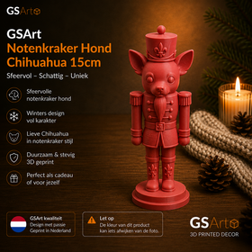 GSArt Notenkraker Kerst Hond Chihuahua 15 cm - Kerstdecoratie - 3D Geprint Beeld - Mat Rood