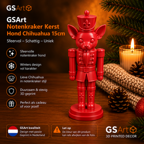 GSArt Notenkraker Kerst Hond Chihuahua 15 cm - Kerstdecoratie - 3D Geprint Beeld - Zijde Rood