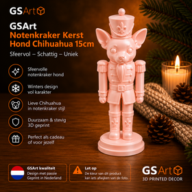 GSArt Notenkraker Kerst Hond Chihuahua 15 cm - Kerstdecoratie - 3D Geprint Beeld - Zijde Roze