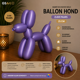 GSArt Decoratief Beeld Ballon Hond - 3D Geprint - Moderne Woondecoratie - 25cm Zijde Paars