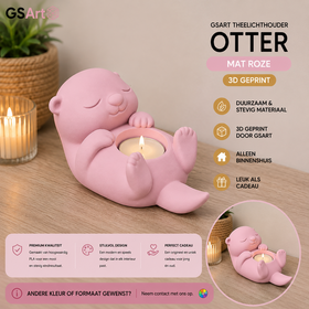 GSArt Theelichthouder Otter - Decoratieve Otter met LED Theelichtje - 3D Geprint - Mat Roze