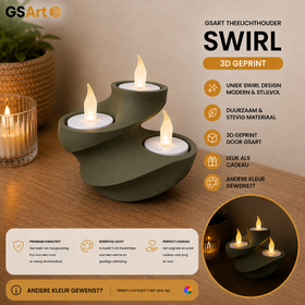 GSArt Theelichthouder Swirl - 3D Geprint - Inclusief 3 LED Theelichtjes - Mat Donkergroen