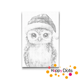 HappyDots DOT Painting Uil met Kerstmuts - Stippelschilderij Zwart 20x30cm