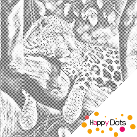 HappyDots DOT Painting Luipaard in boom 50x50cm - Stippelschilderij zwart
