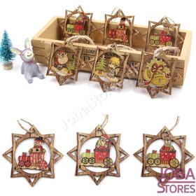 OP=OP Houten Kerst Hangers Ster Assorti (6 stuks)