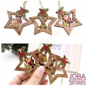 Houten Kerst Hangers Sterren Assorti (4 stuks)