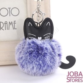 Pom Pom Sleutelhanger Kat Blauw