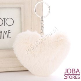 Pom Pom Sleutelhanger Hart Beige