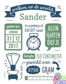 Custom Diamond Painting Geboortebord Blauw Groen