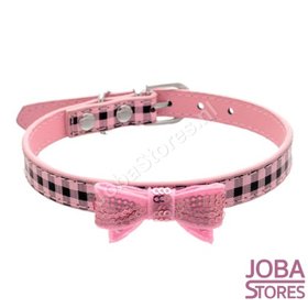 Honden Halsband Ruitjes met strik Roze M