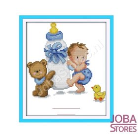 Borduur Pakket Baby Blauw 14CT Voorbedrukt (20x25cm)