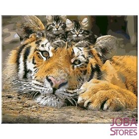 Schilderen op nummer Tijger met kittens 40x50cm