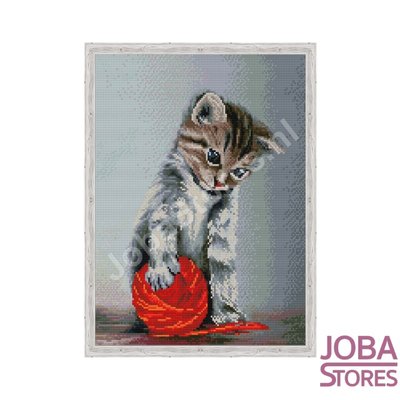 Diamond Painting Kitten with wool 40x50cm Round (on frame)