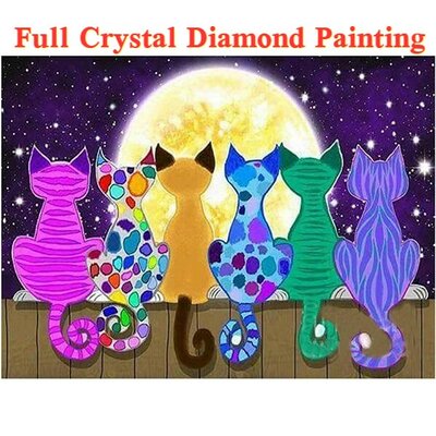 Crystal Diamond Painting 6 cats in a row (size of your choice)