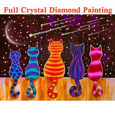 Crystal Diamond Painting 5 cats in a row (size of your choice)