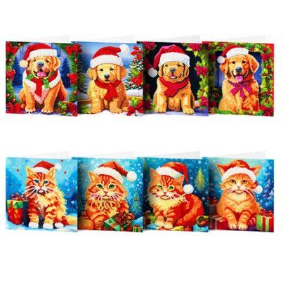 Diamond Painting Christmas Cards Set 08 Dogs and Cats (8 pieces)