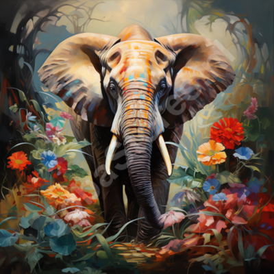 Diamond Painting Elephant Among Flowers