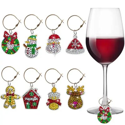 Diamond Painting Christmas Ornaments for Wine Glasses (8 pieces)