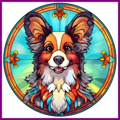 Diamond Painting Stained Glass Dog - Papillon / Butterfly Dog 01