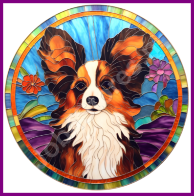 Diamond Painting Stained Glass Dog - Papillon / Butterfly Dog 03