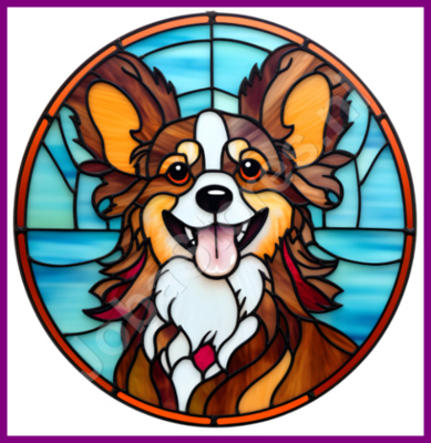 Diamond Painting Stained Glass Dog - Papillon / Butterfly Dog 04