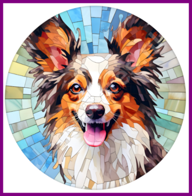 Diamond Painting Stained Glass Dog - Papillon / Butterfly Dog 05