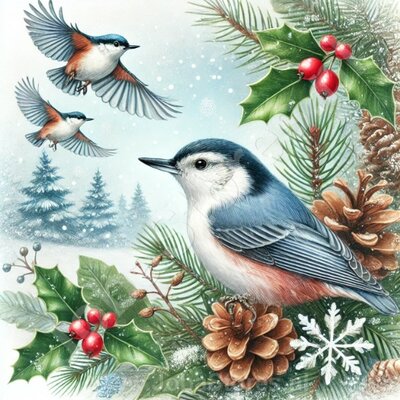 Diamond Painting Christmas Bird - Nuthatch