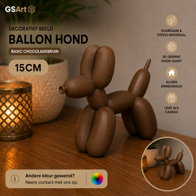 GSArt Decoratief Beeld Ballon Hond - 3D Geprint - Moderne Woondecoratie - 15cm Chocoladebruin