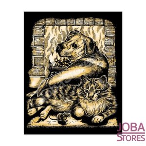 Kras Tekening Senior "Sequin Art" Hond & Kat Goud